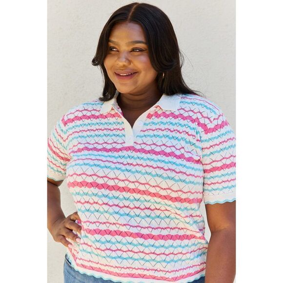 Petal Dew 143 Full Size Quarter Button Sheer Top In White Multi - Picture 5 of 10